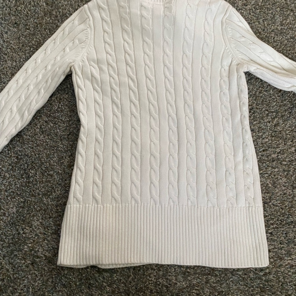 Calvin Klein Cable Knit Turtleneck Sweater with Bow Detail in Cream - Picture 4 of 4